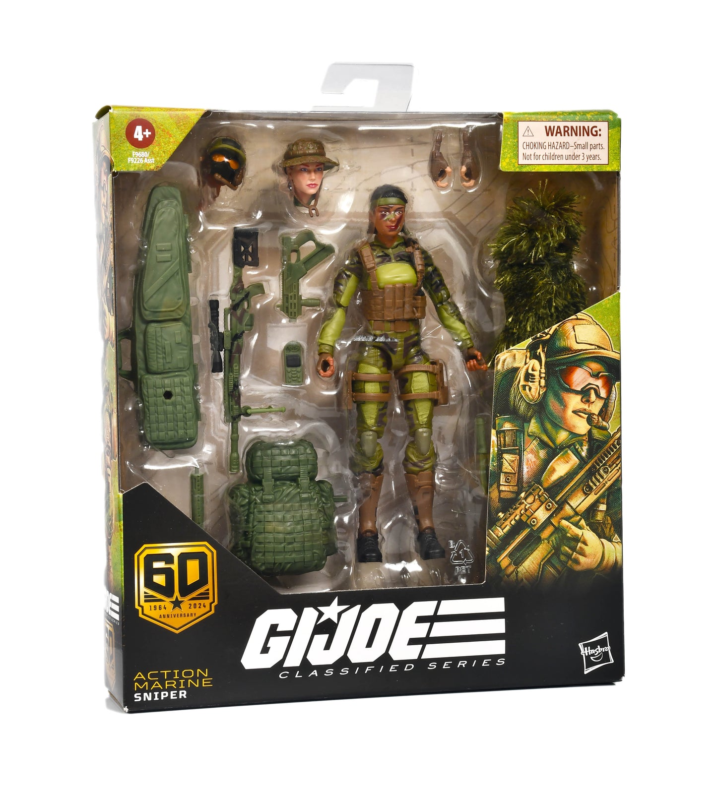 G.I. Joe Classified Series 60th Anniversary Action Marine - Sniper, Collectible 6 Inch Action Figure with Ghillie Suit and 19 Accessories