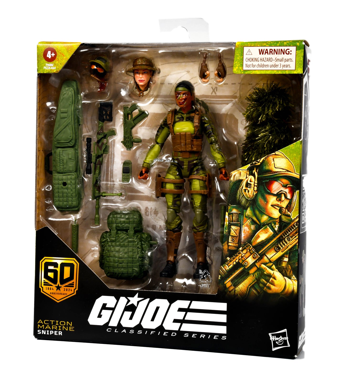 G.I. Joe Classified Series 60th Anniversary Action Marine - Sniper, Collectible 6 Inch Action Figure with Ghillie Suit and 19 Accessories