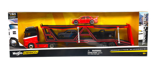 Maisto 1:64 Mercedes-Benz Actros & 1990 Mercedes-Benz 190E Red – Transporters