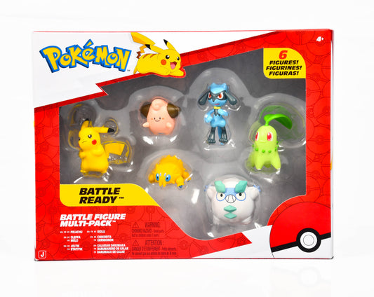 Pokémon Battle Figure 6 Pack - Features 2-Inch Pikachu, Joltik, Galarian Darumaka, Riolu, Chikorita and Cleffa Battle Figures