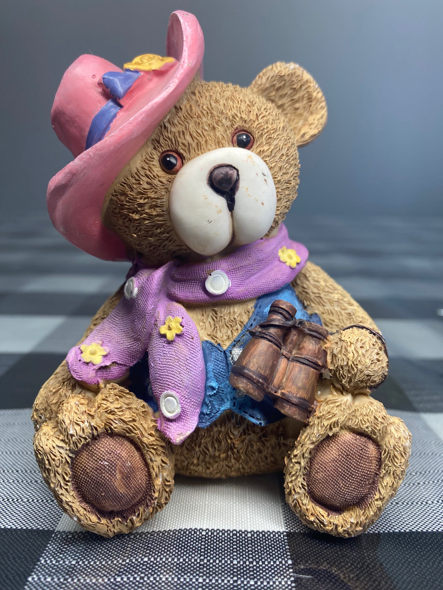 cowboy teddy bear with telescope decor - figurine