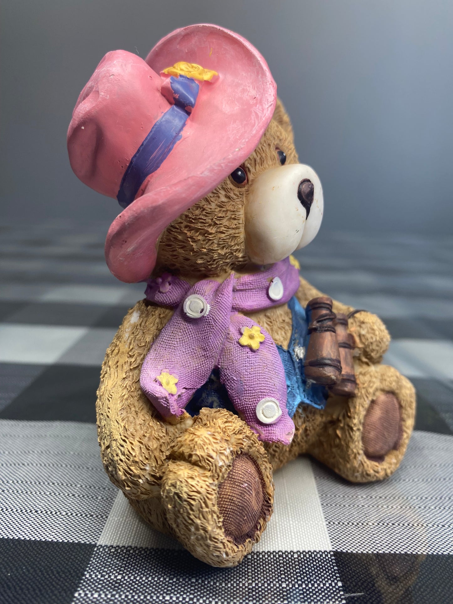 cowboy teddy bear with telescope decor - figurine