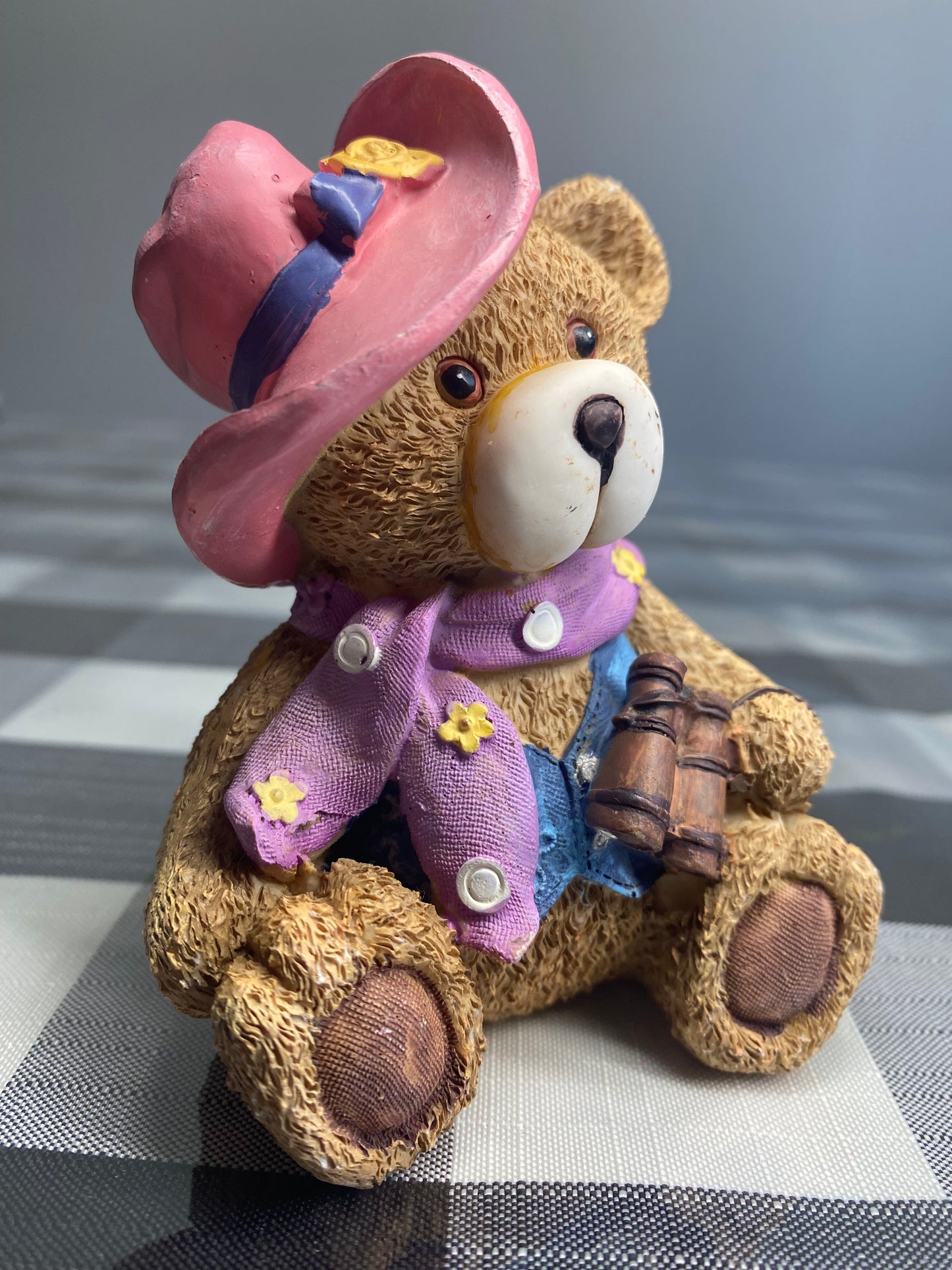 cowboy teddy bear with telescope decor - figurine