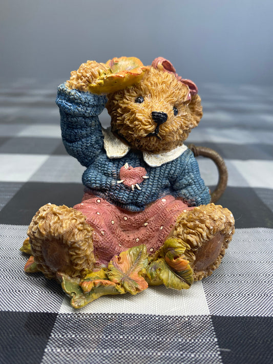 1999 Home Interiors Resin girl Bear Figurine with basket.