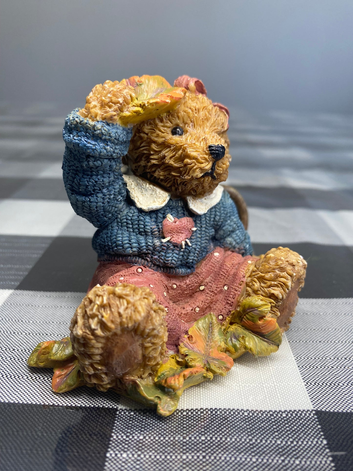 1999 Home Interiors Resin girl Bear Figurine with basket.