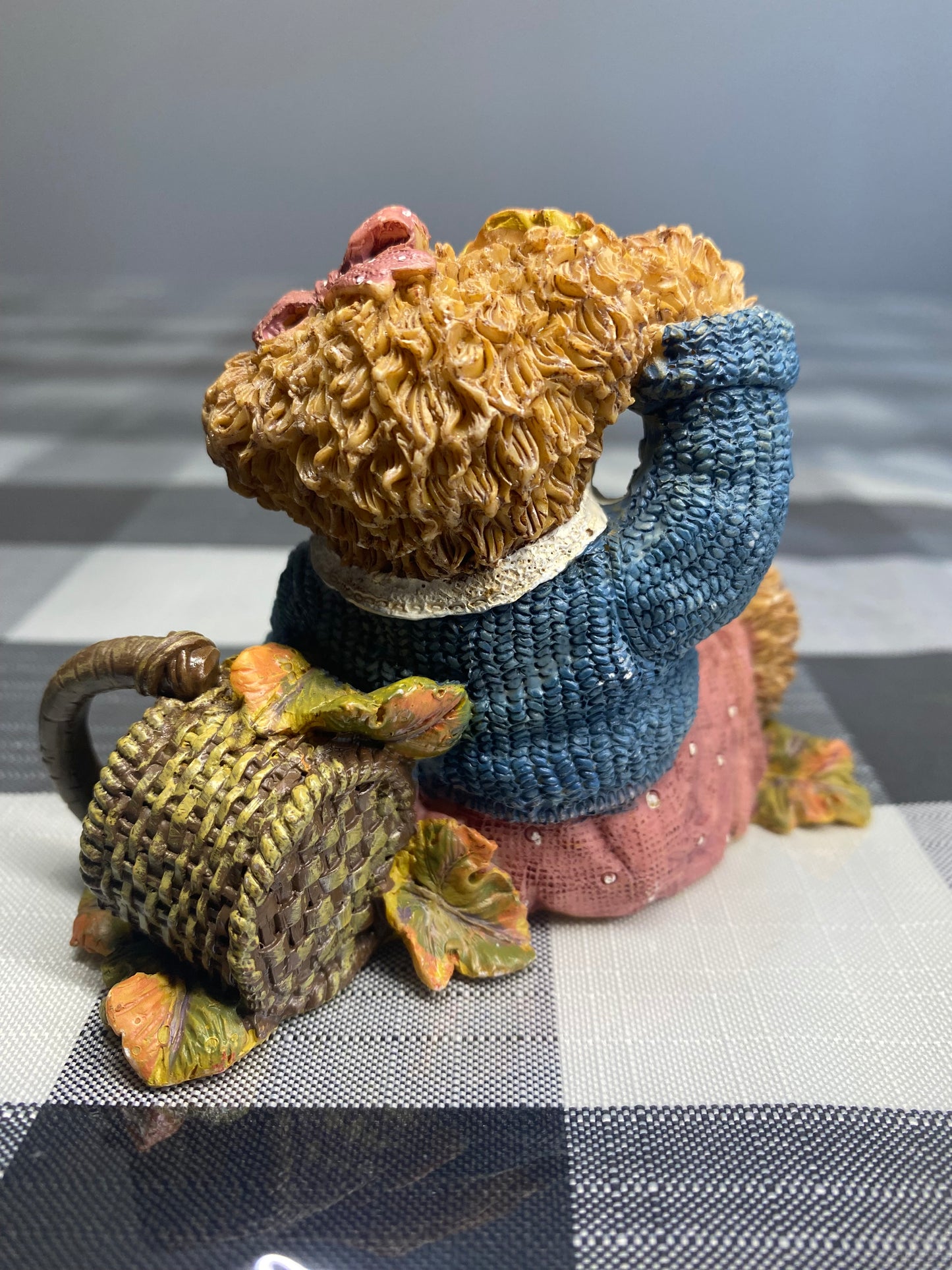 1999 Home Interiors Resin girl Bear Figurine with basket.