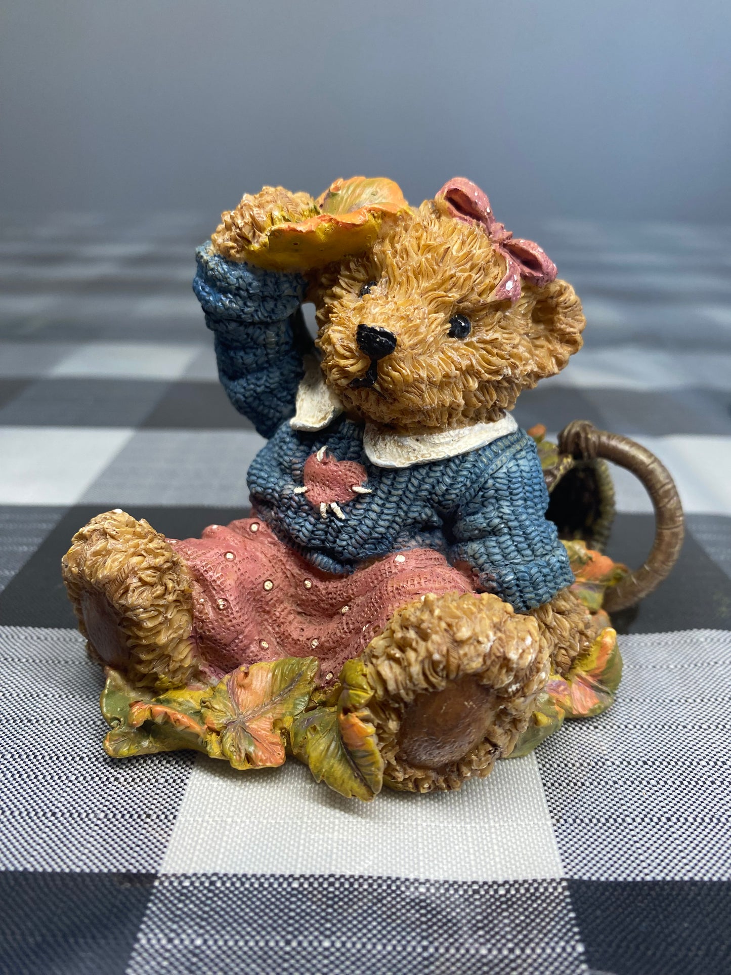 1999 Home Interiors Resin girl Bear Figurine with basket.
