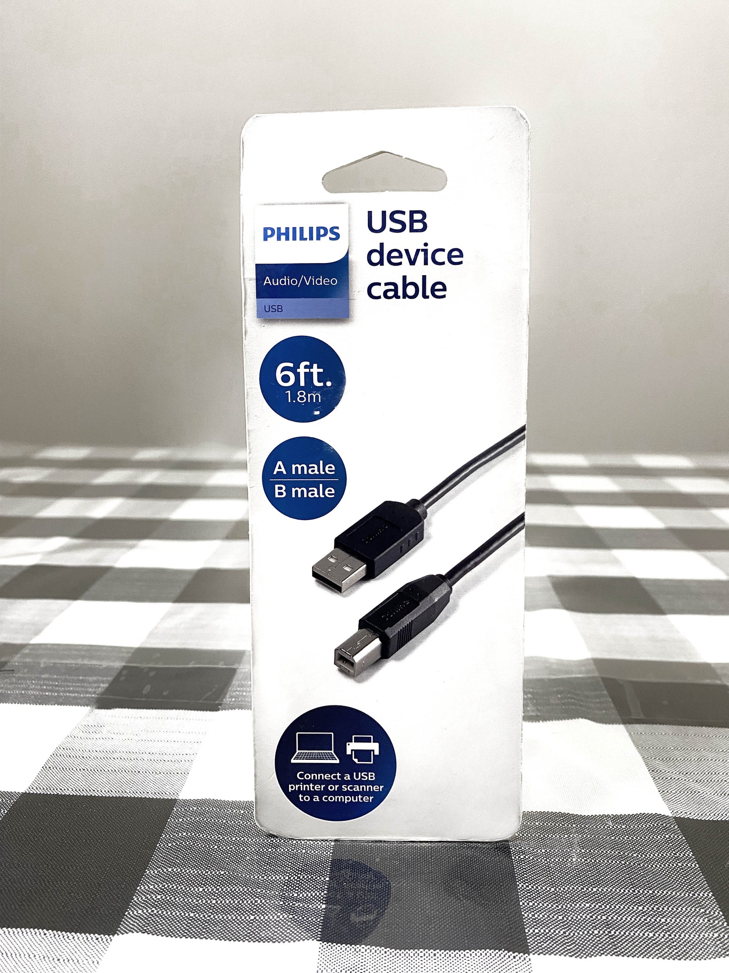 Philips Printer Cord USB-A/USB-B Device Cable 6ft Connects Printer to Computer