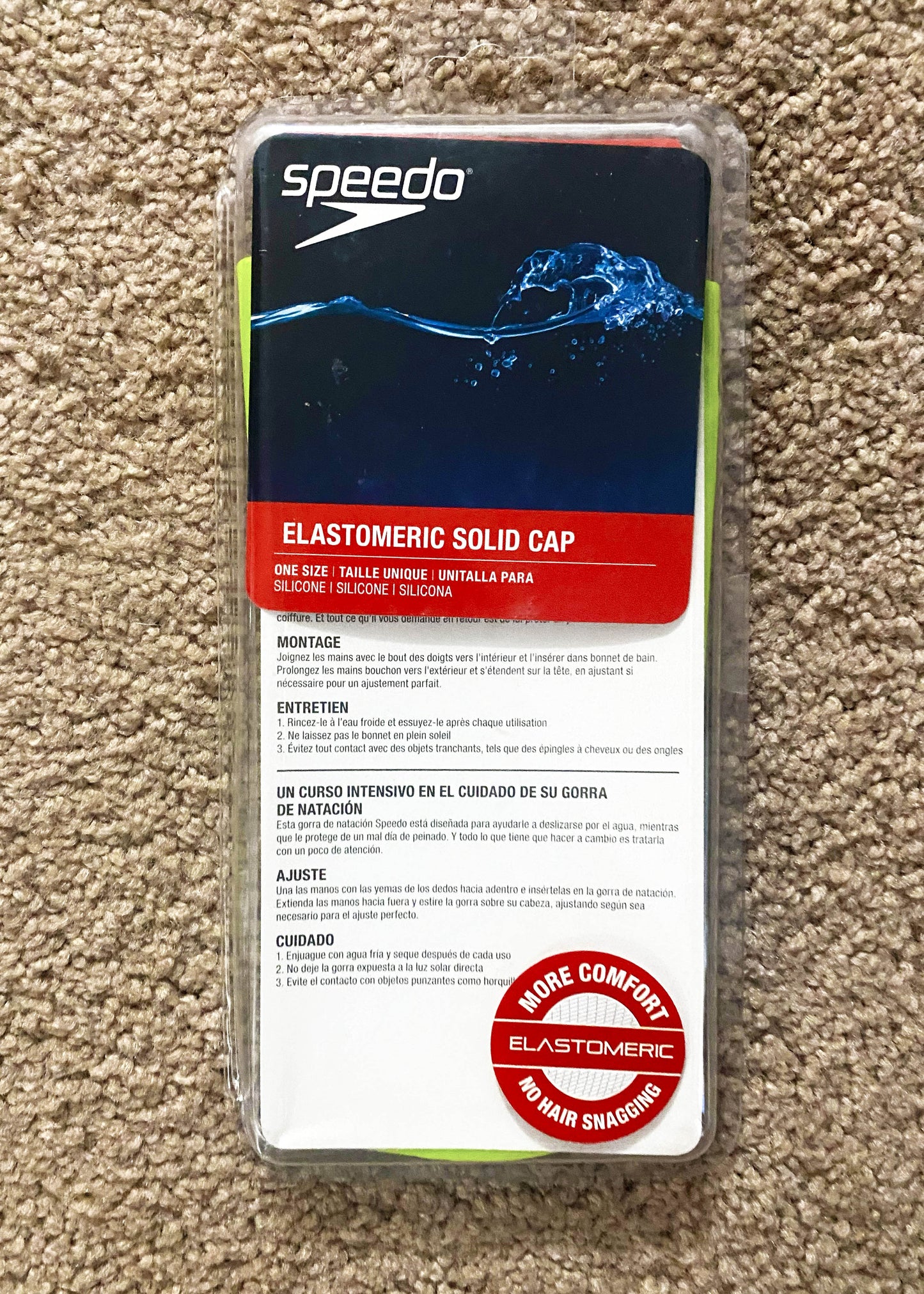 Speedo Elastomeric Solid Silicone Swim Cap - Adult / One Size - Sport Neon