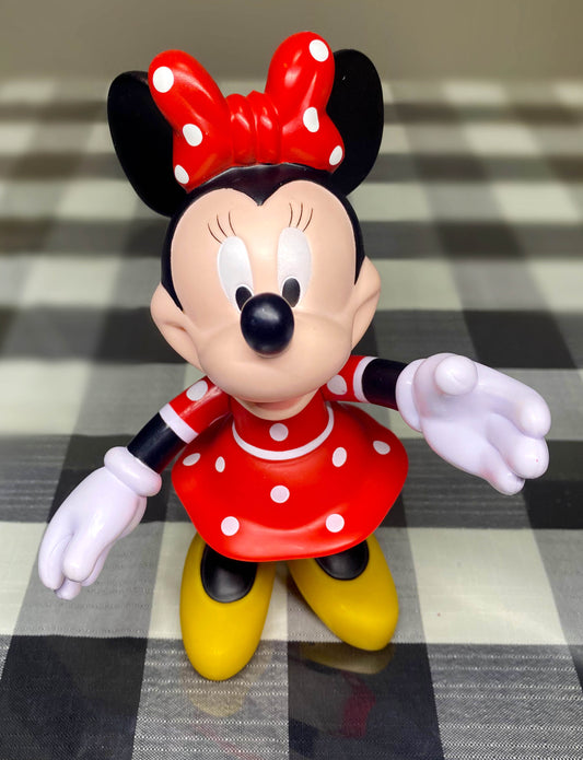 Disney Minnie Mouse Hard Plastic Posable Figure Red White Polka Dot Dress 7”