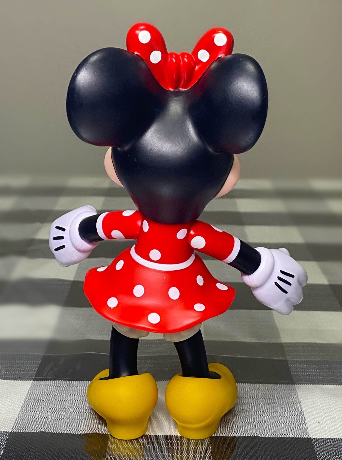 Disney Minnie Mouse Hard Plastic Posable Figure Red White Polka Dot Dress 7”