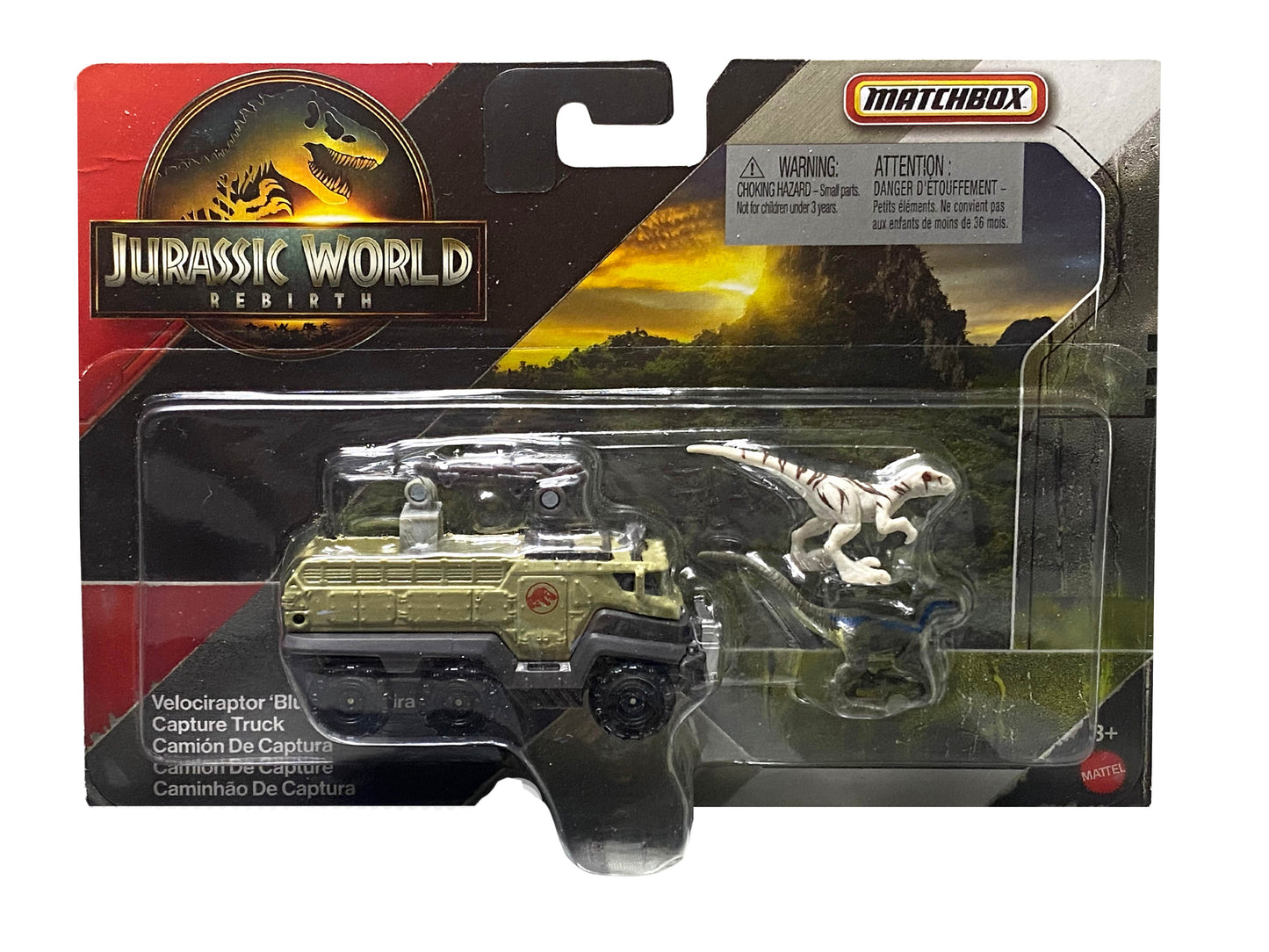 Matchbox Jurassic World Rebirth VELOCIRAPTOR BLUE+ATROCIRAPTOR Capture Truck