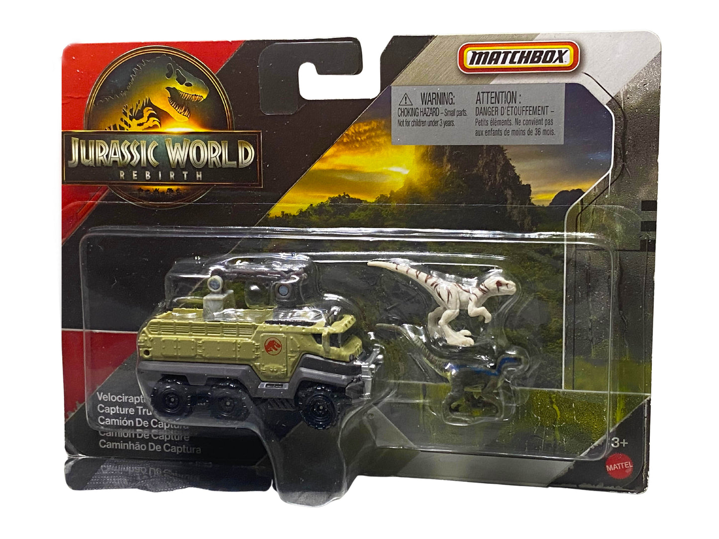 Matchbox Jurassic World Rebirth VELOCIRAPTOR BLUE+ATROCIRAPTOR Capture Truck