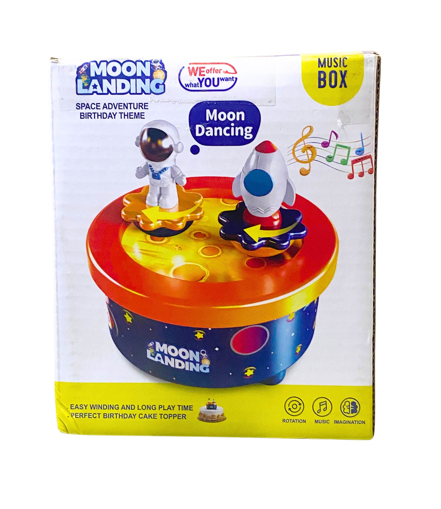 Moon Landing Music Box Theme Cake Topper w/Astronaut & Spaceship Dancing/Music