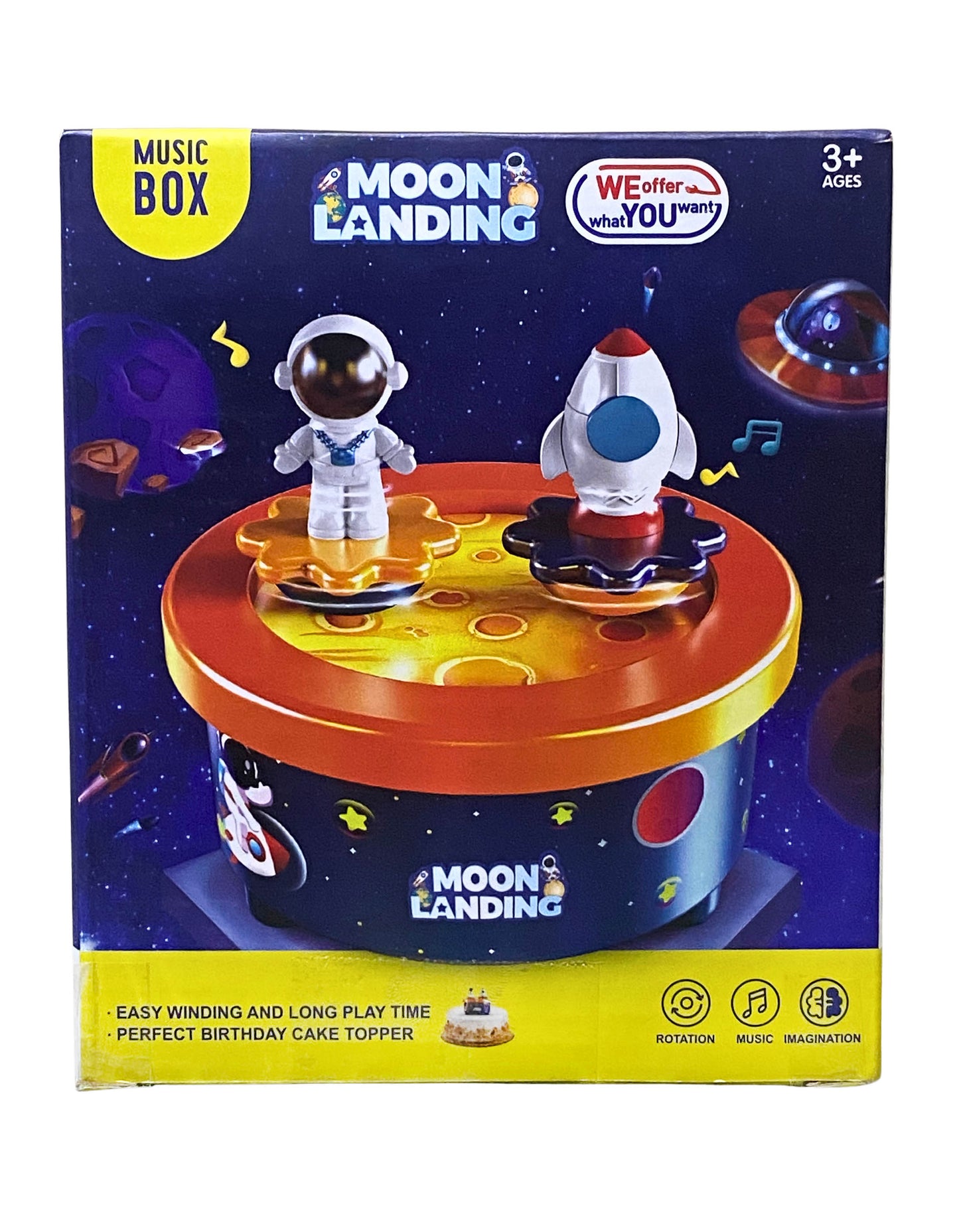 Moon Landing Music Box Theme Cake Topper w/Astronaut & Spaceship Dancing/Music