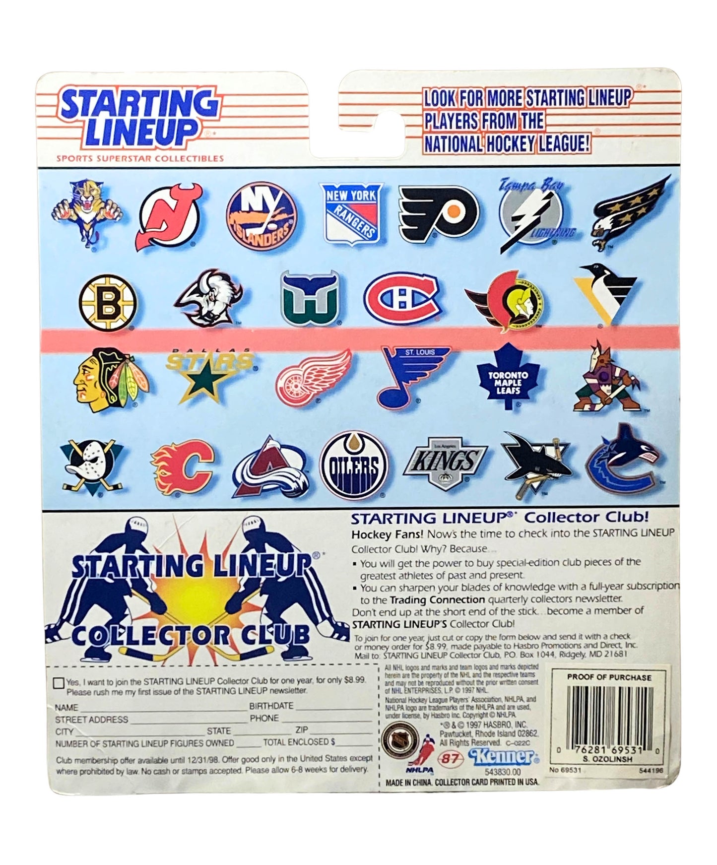 Starting Lineup 1997 NHL Sandis Ozolinsh Colorado Avalanche Action Figure