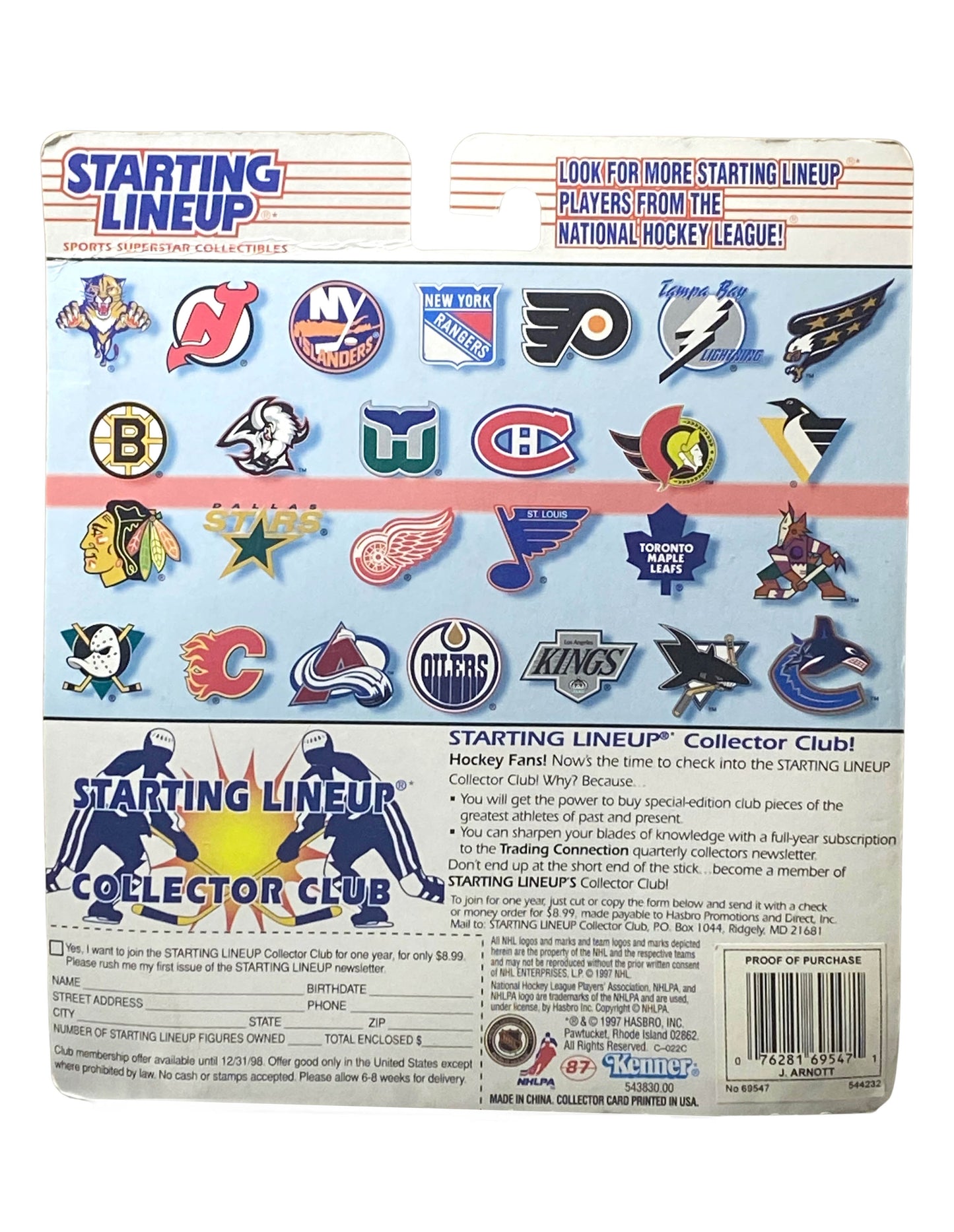 1997 STARTING LINEUP KENNER NIP JASON ARNOTT EDMONTON OILERS