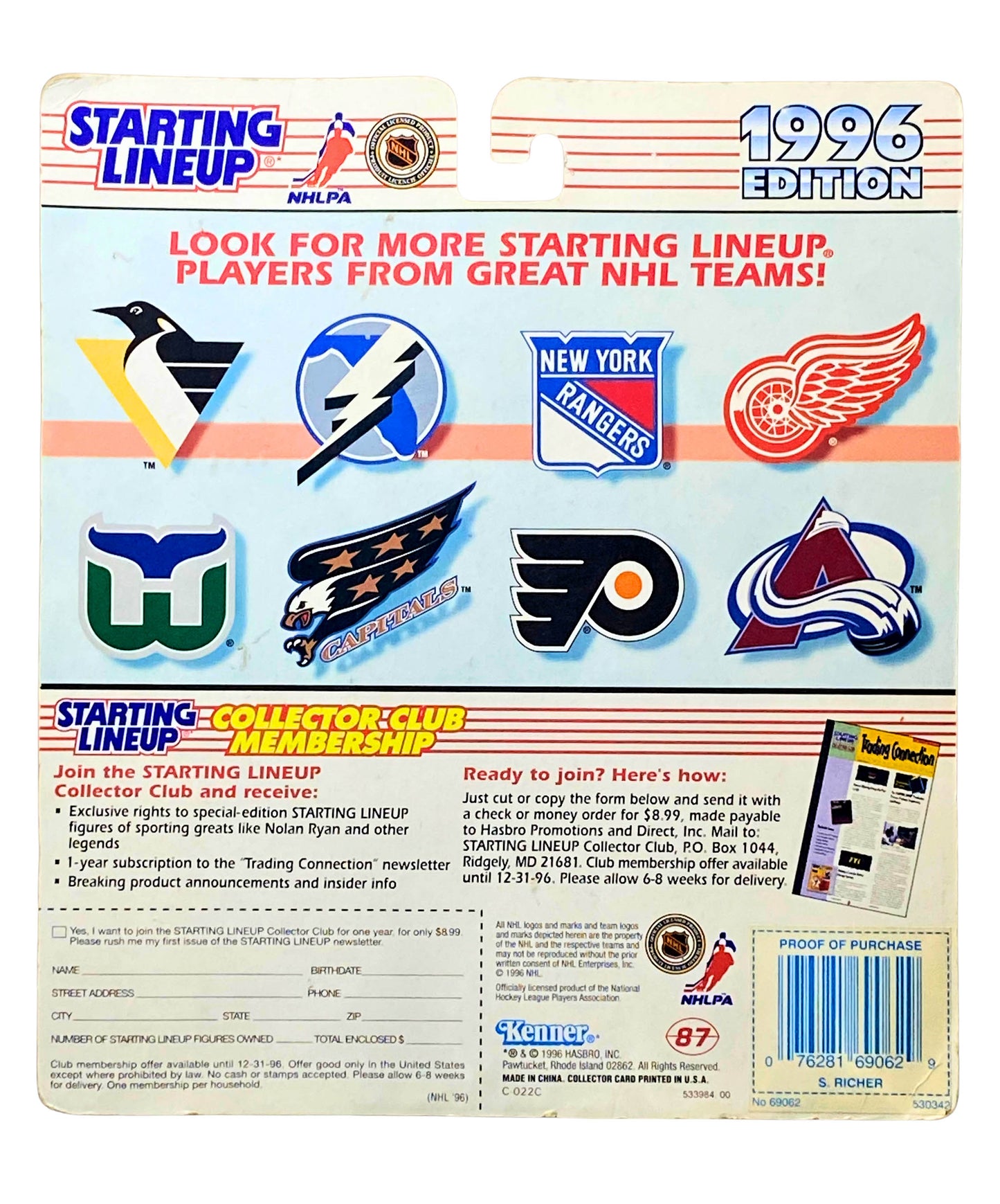 1996 STARTING LINEUP KENNER NIP STEPHANE RICHER NEW JERSEY DEVILS