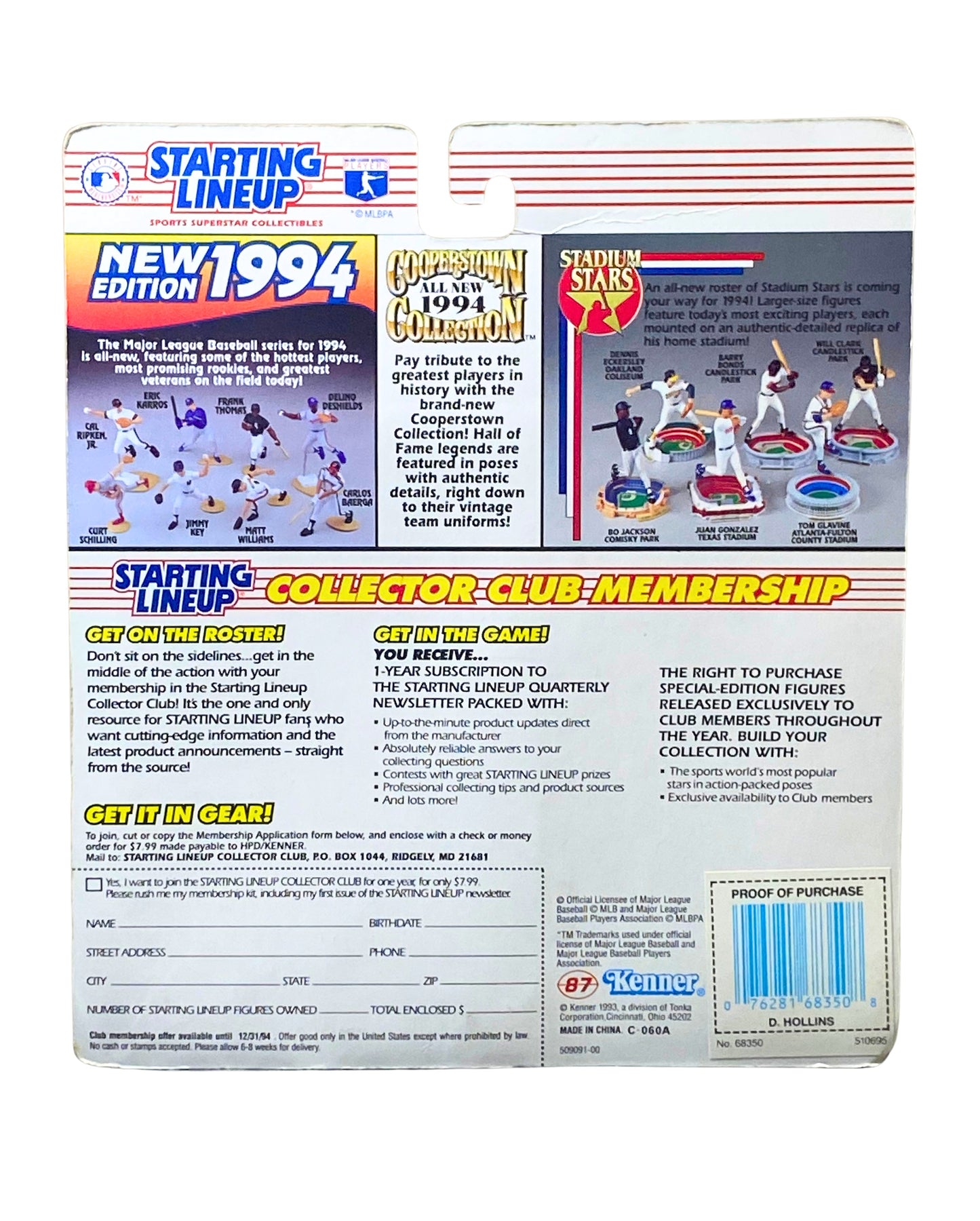 1994 Rookie Starting Lineup MLB Dave Hollins, Philadelphia Phillies