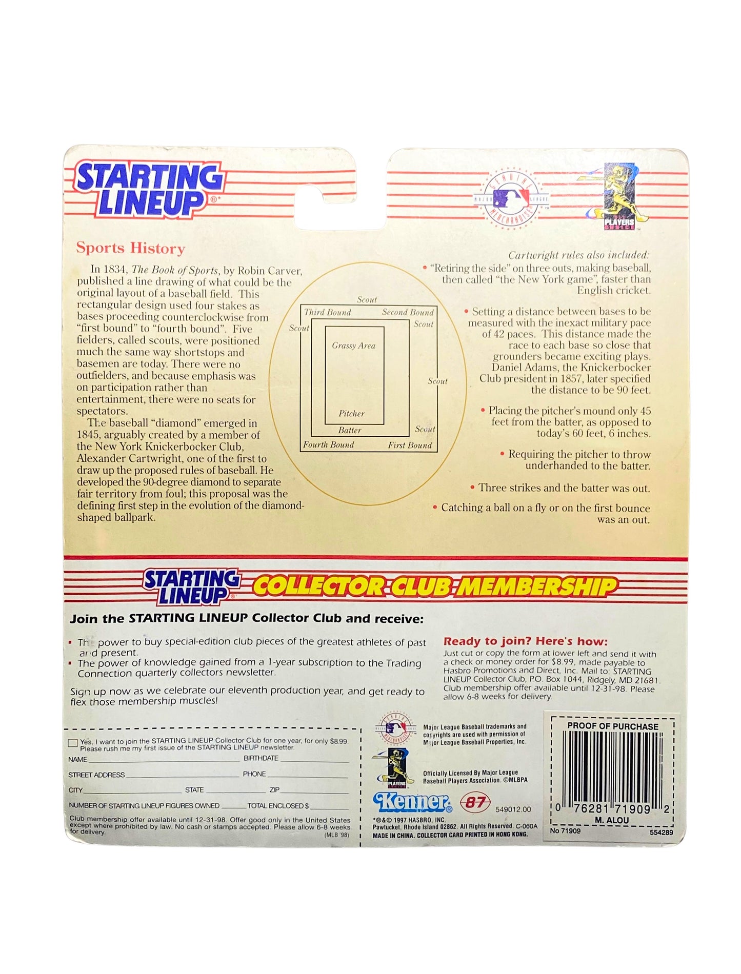 1998 Edition Kenner Starting Lineup -  Moises Alou - Figure On Display Card