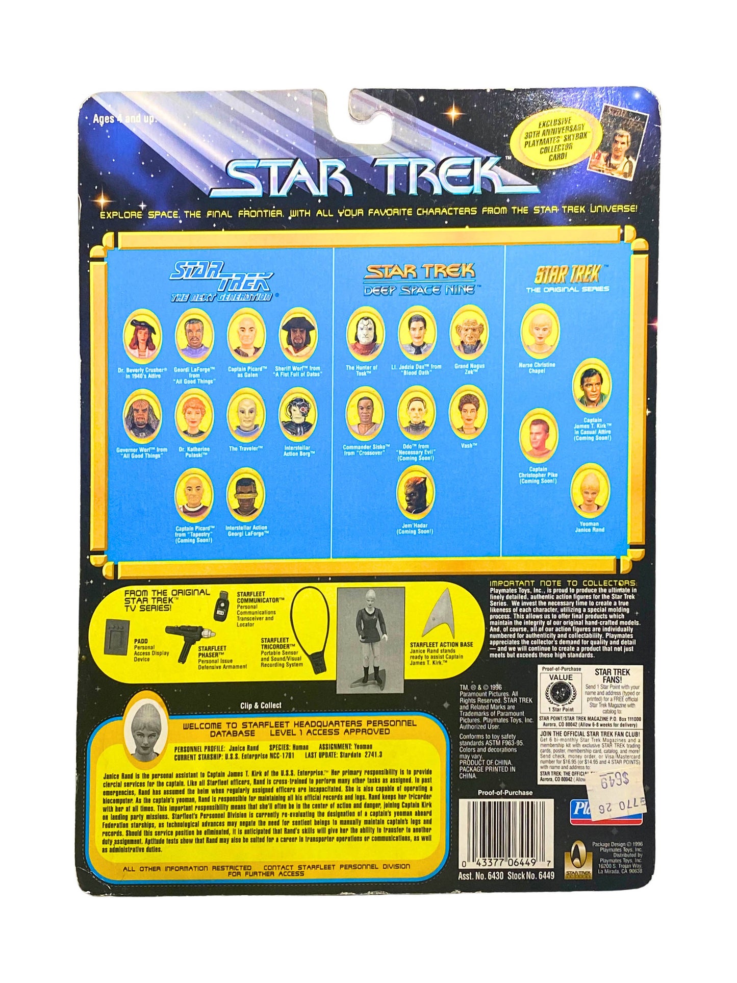 Vintage 1996 Star Trek Yeoman Janice Rand Action Figure #6449 Playmates