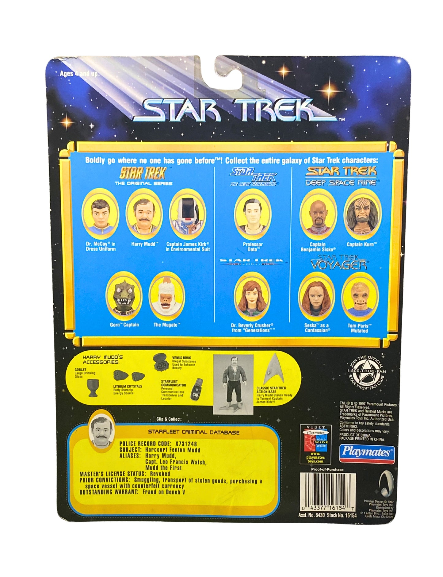 Star Trek TOS Harry Mudd Action Figure, Playmates 1997