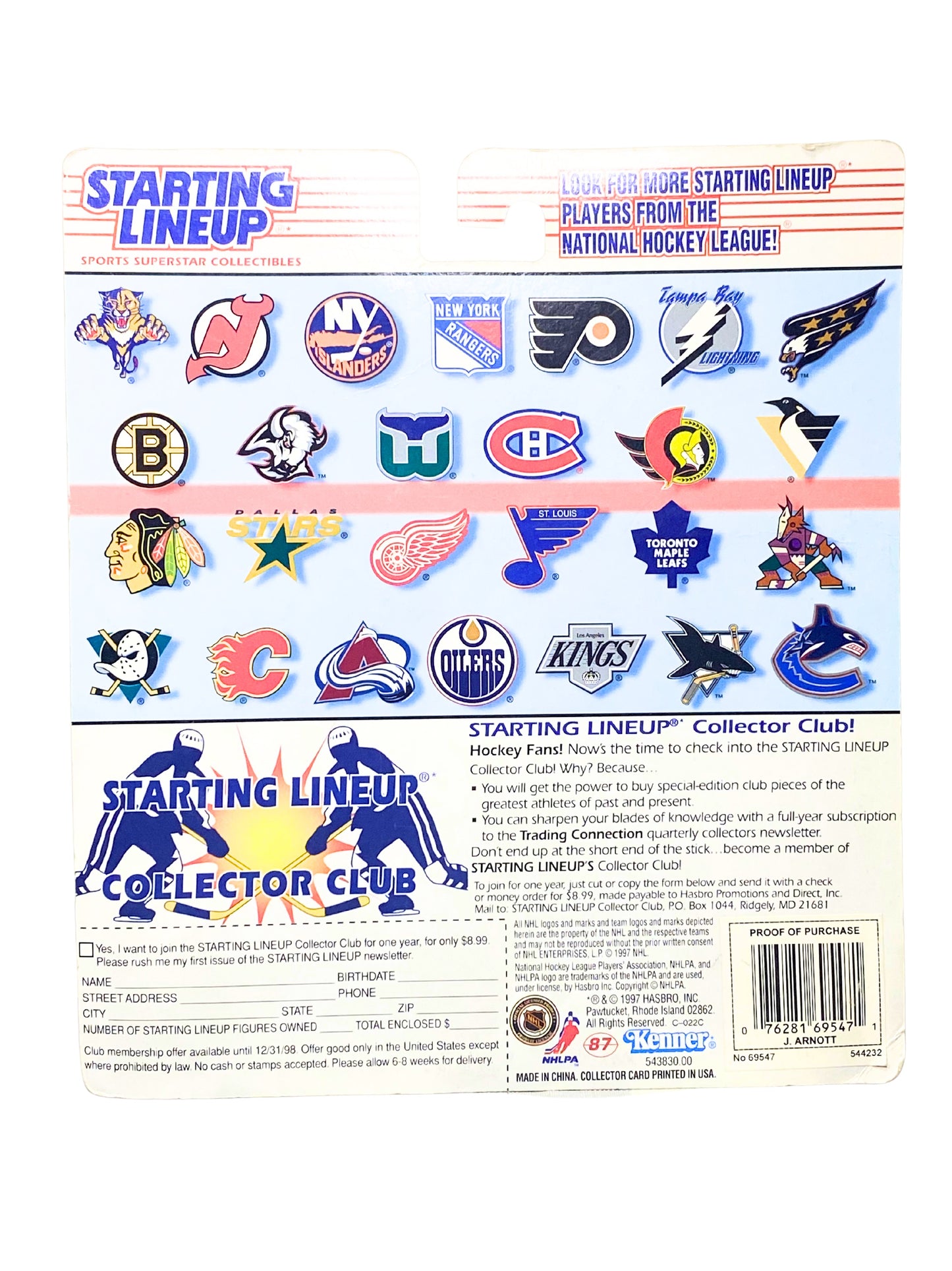 Vintage 1997 Starting Lineup NHL Jason ARNOTT (Oilers) Hockey Card
