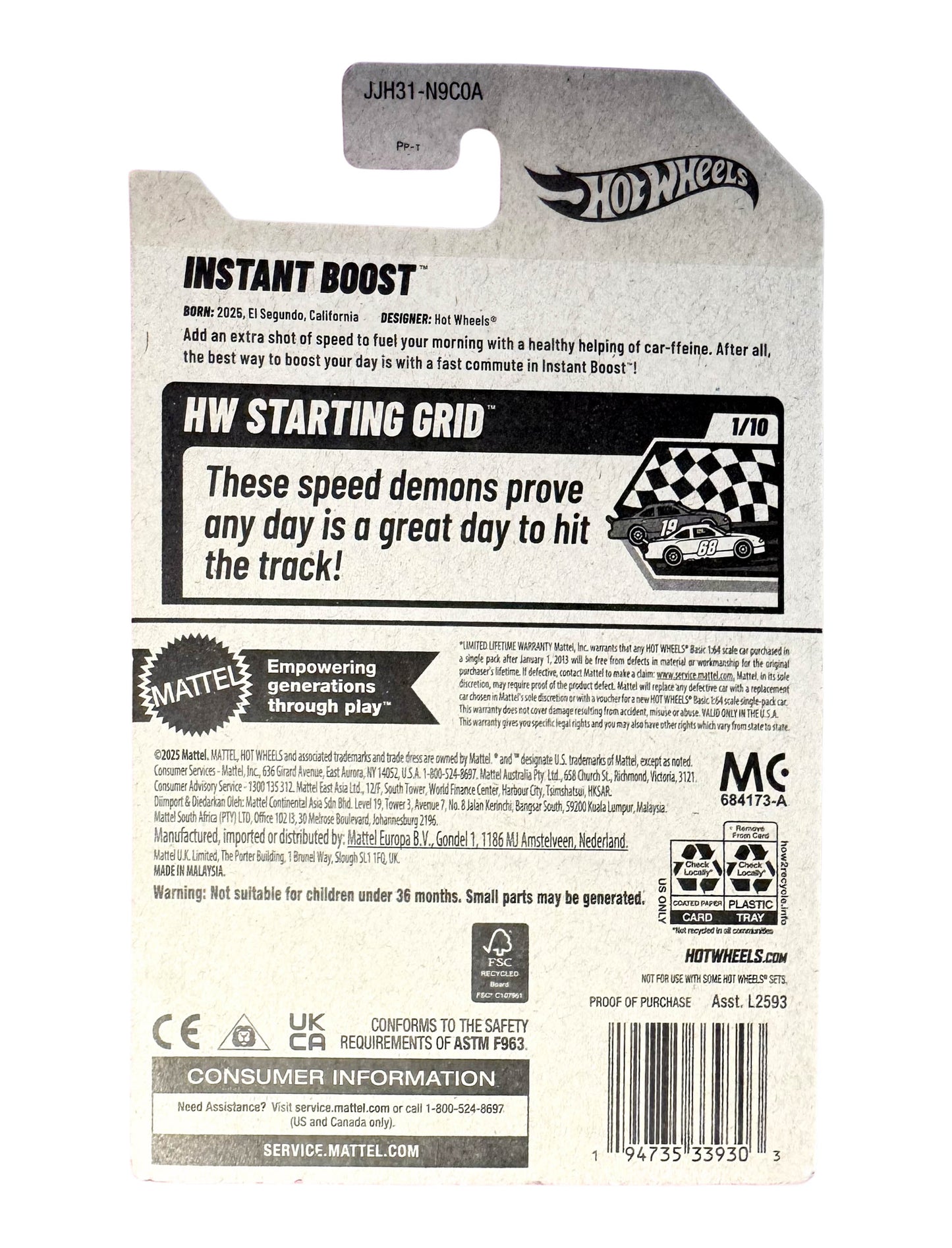 HOT WHEELS 2026 INSTANT BOOST WHITE 22/250 JJH31 HW STARTING GRID NEW MODEL