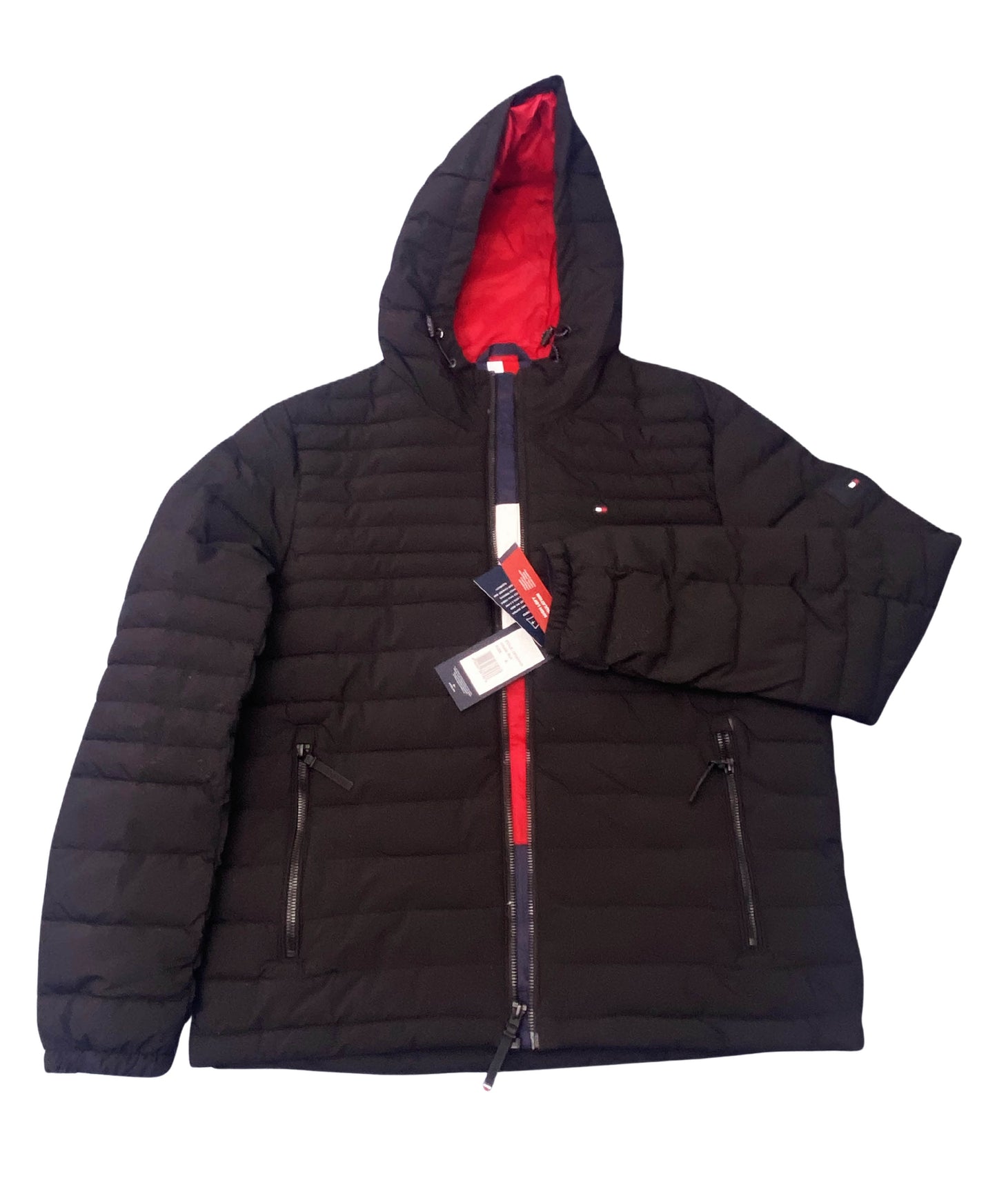 Tommy Hilfiger  Stretch Poly Hooded Packable Jacket, Black, Medium