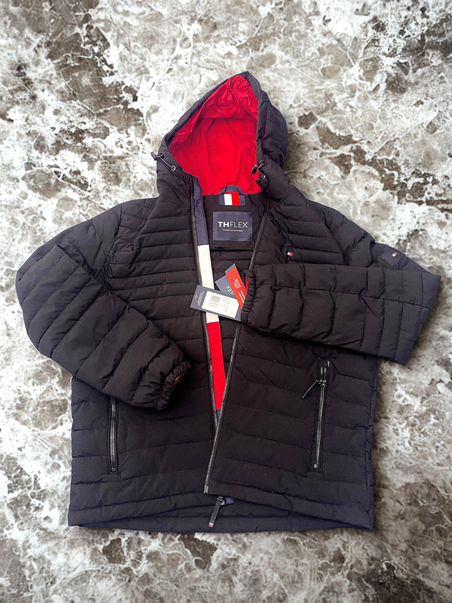 Tommy Hilfiger  Stretch Poly Hooded Packable Jacket, Black, Medium