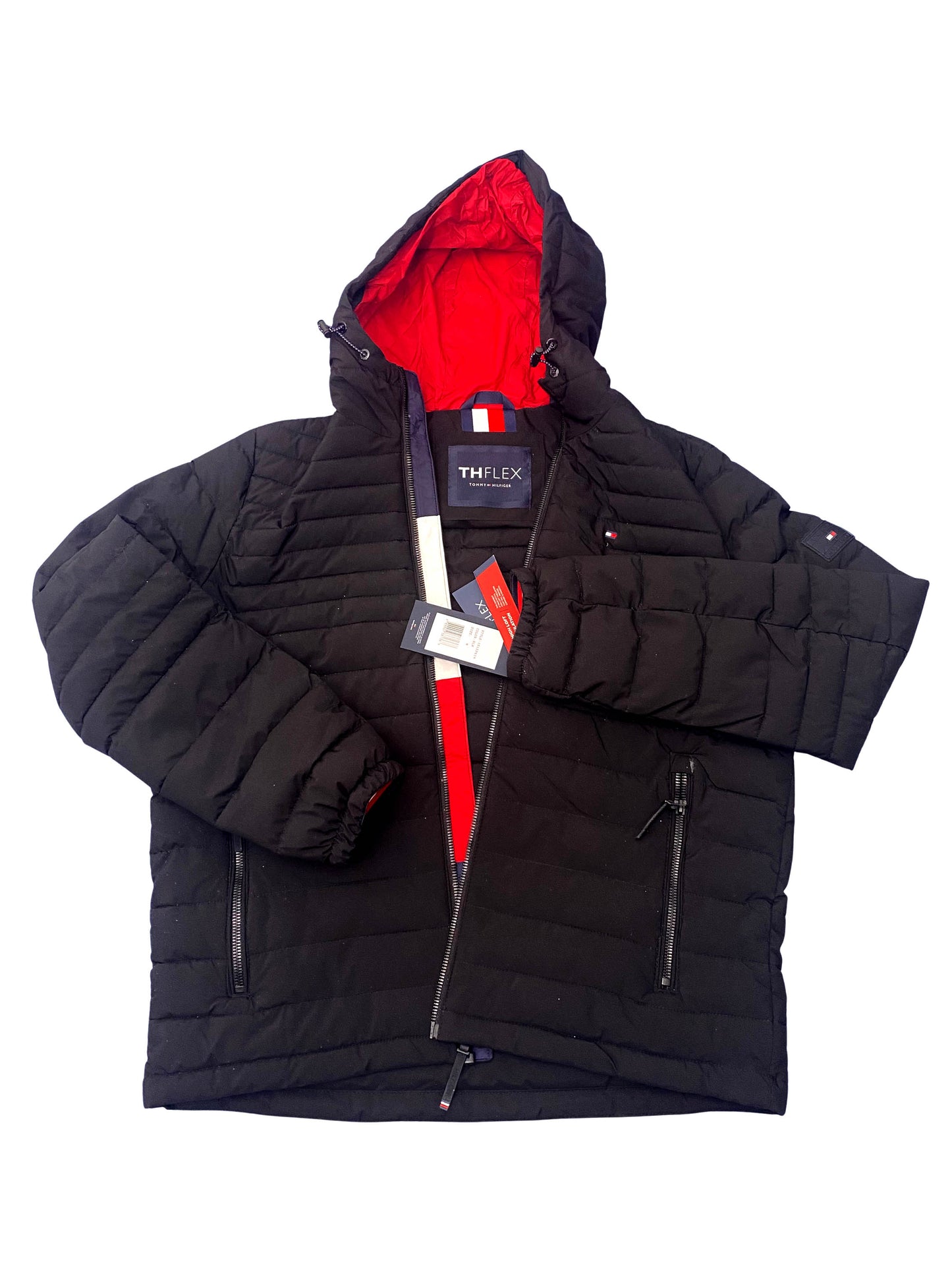 Tommy Hilfiger  Stretch Poly Hooded Packable Jacket, Black, Medium