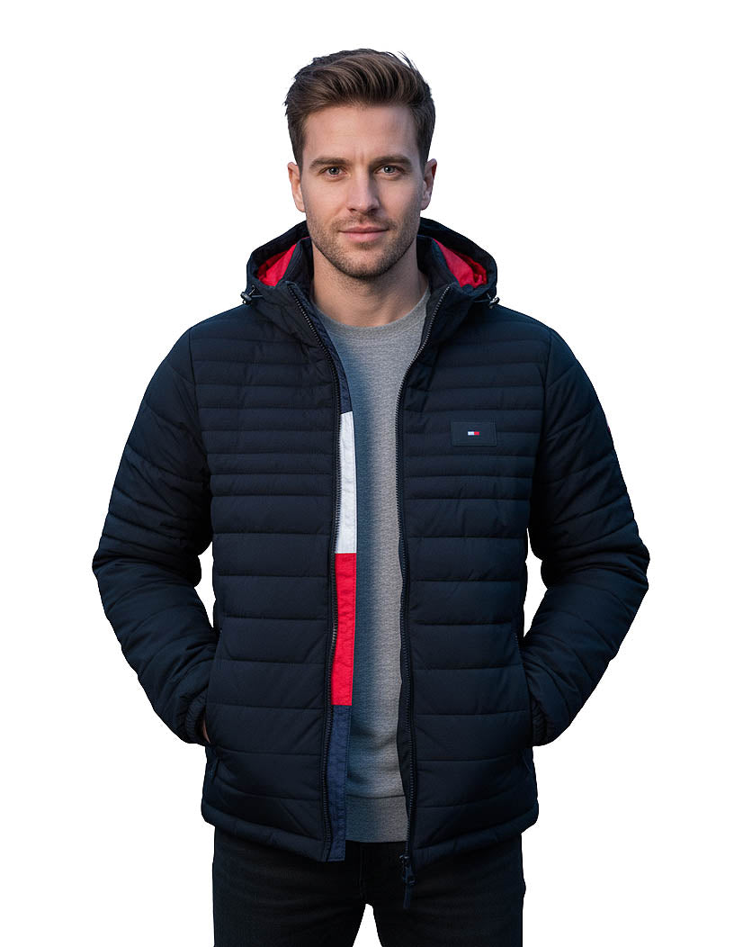Tommy Hilfiger  Stretch Poly Hooded Packable Jacket, Black, Medium
