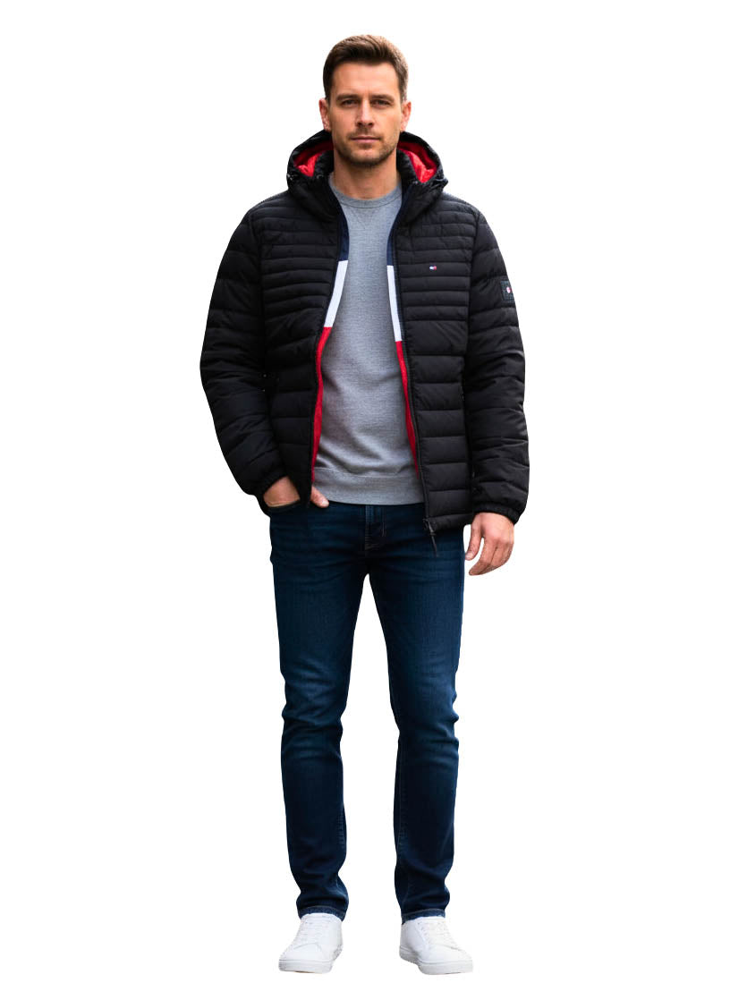 Tommy Hilfiger  Stretch Poly Hooded Packable Jacket, Black, Medium