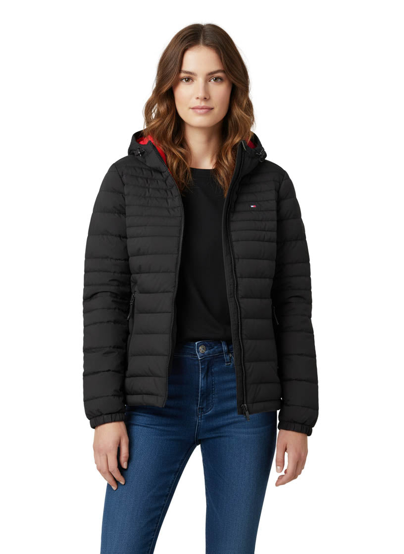 Tommy Hilfiger  Stretch Poly Hooded Packable Jacket, Black, Medium