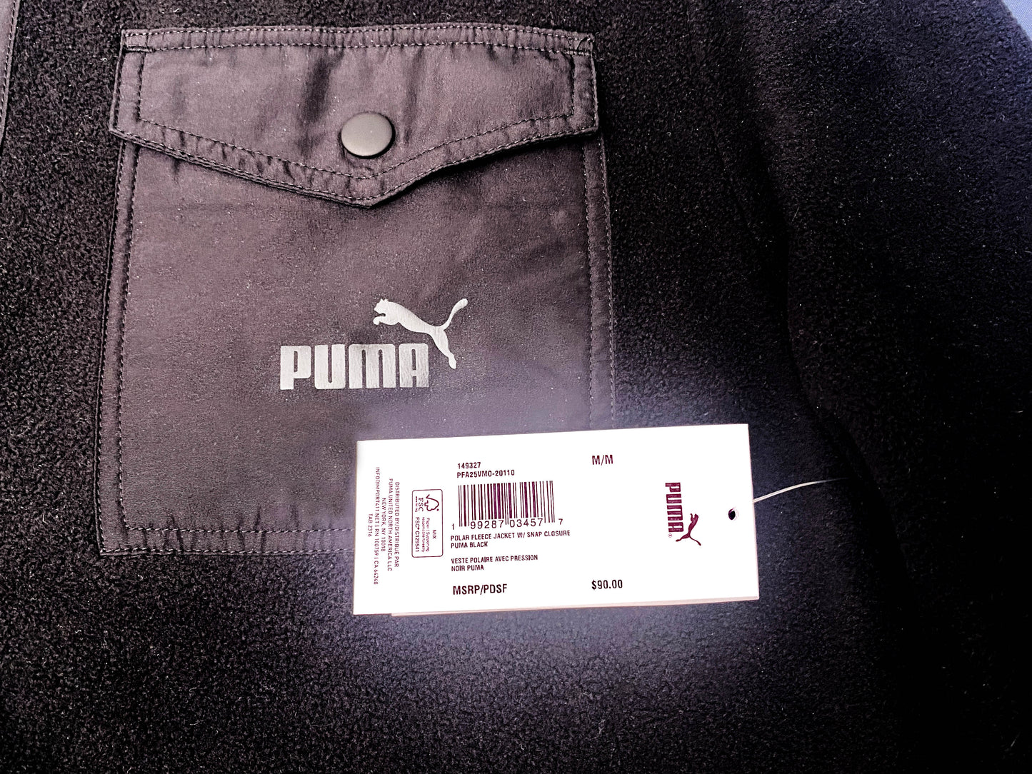 Polar fleece jacket w/ snap closure puma black Sz  M "Sale"