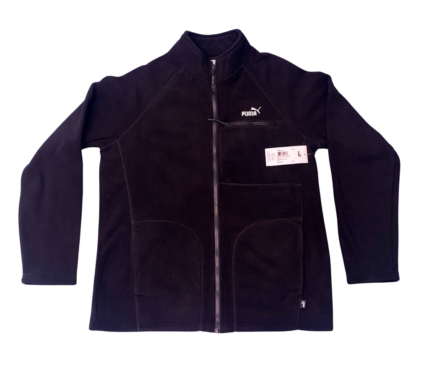Puma Polar Fleece Jacket Mens Medium Black Full Zip Pockets Logo Outdoor NWT "Sale"