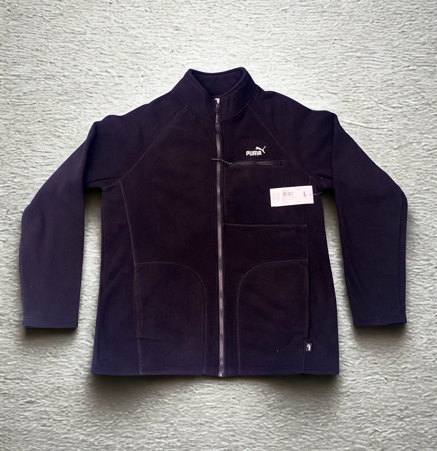 Puma Polar Fleece Jacket Mens Medium Black Full Zip Pockets Logo Outdoor NWT "Sale"