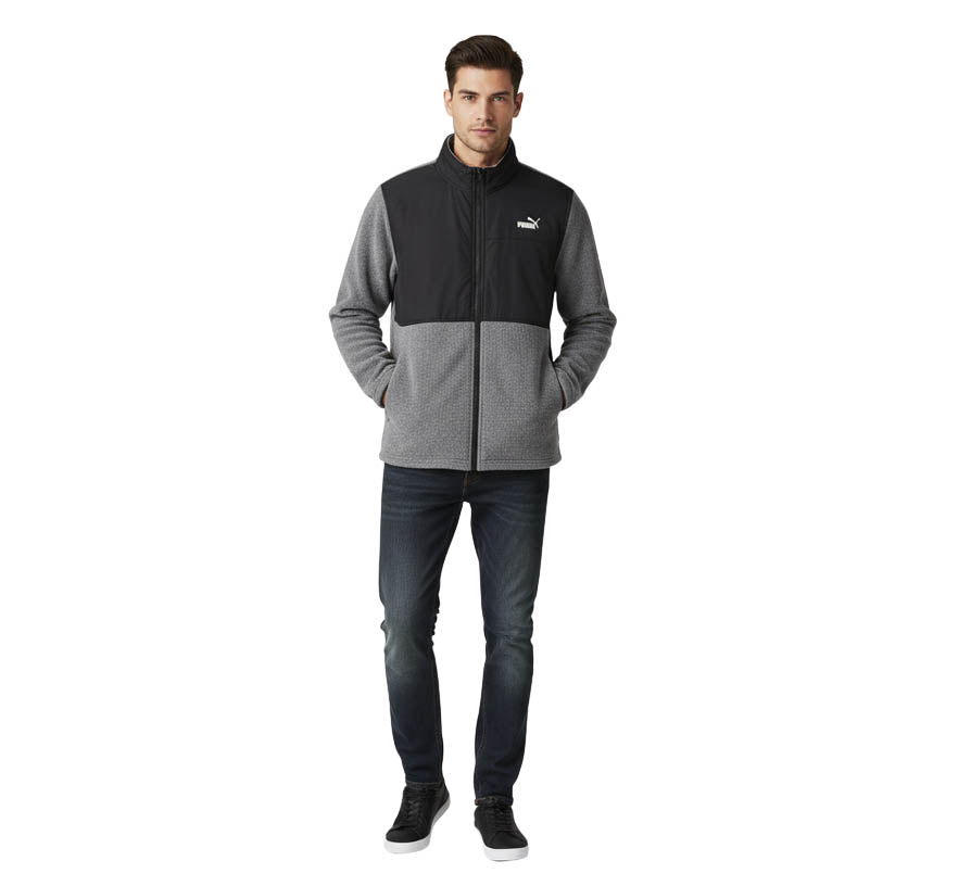 NEW Puma Polar Fleece Jacket Men’s Medium Char/Blk Heather Full Zip $90 MSRP NWT