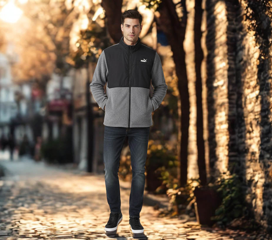 NEW Puma Polar Fleece Jacket Men’s Medium Char/Blk Heather Full Zip $90 MSRP NWT