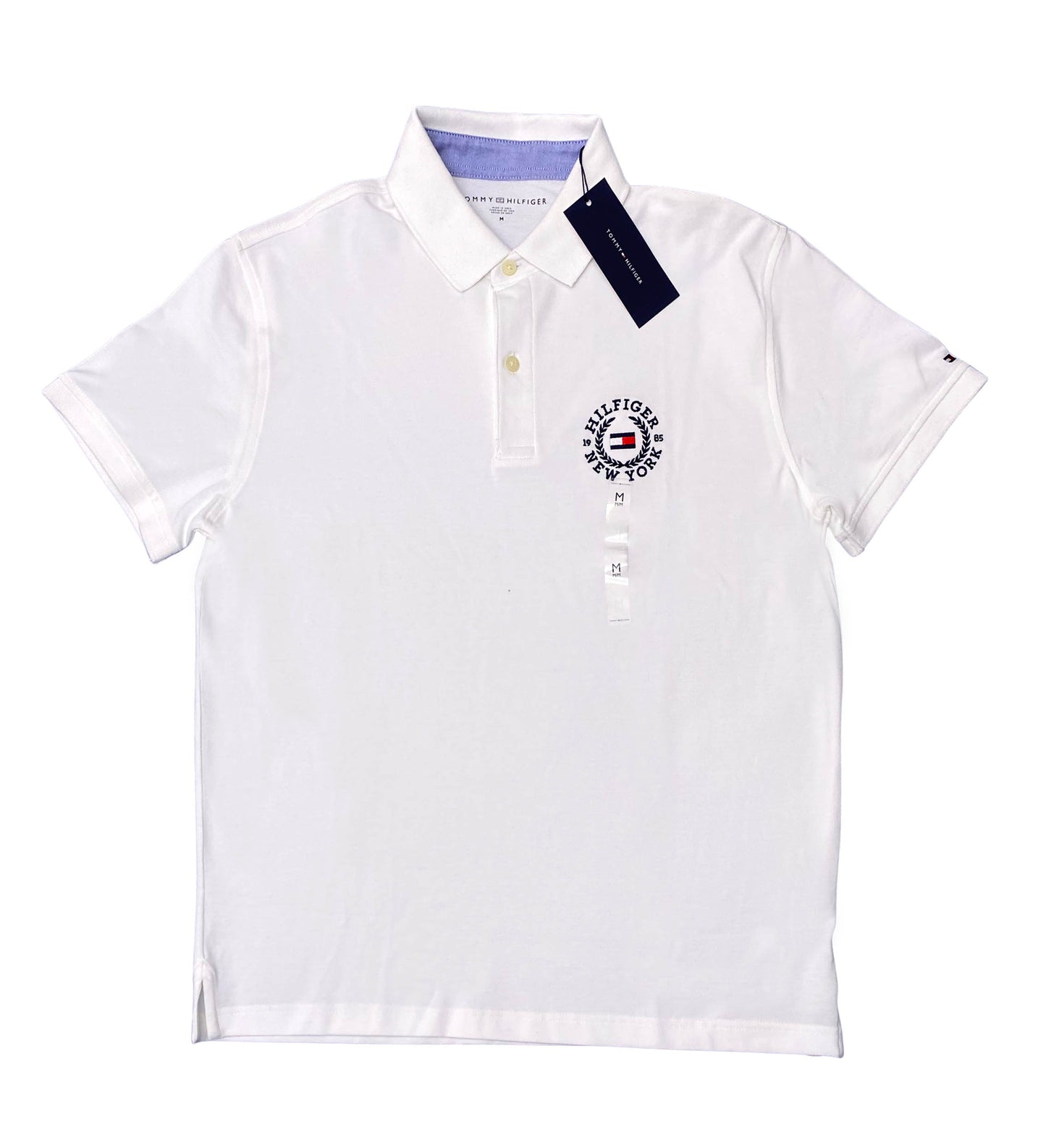 Tommy Hilfiger Mens Cotton ss Polo Shirt NY 1985 Embroidered Logo White Medium
