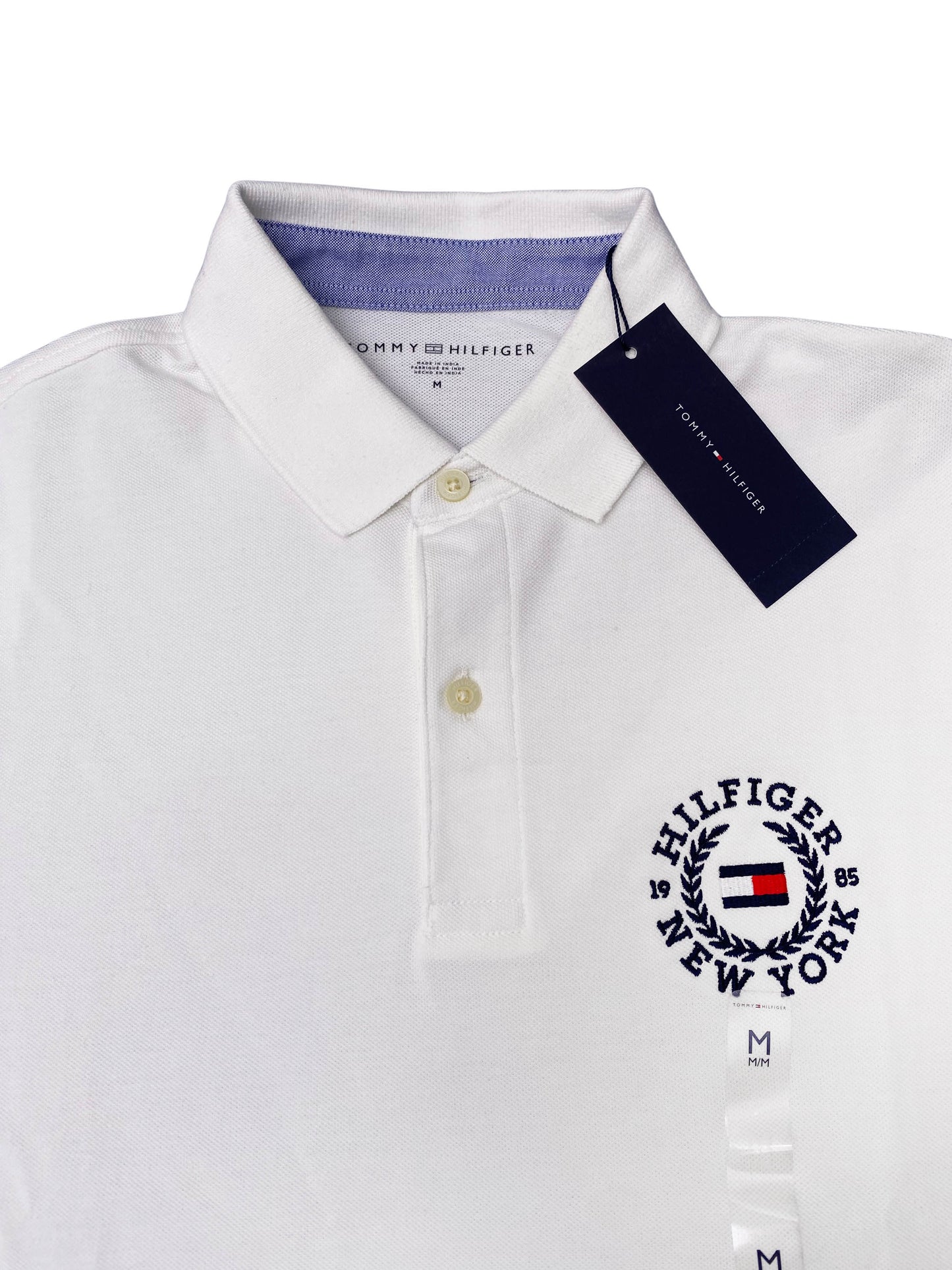 Tommy Hilfiger Mens Cotton ss Polo Shirt NY 1985 Embroidered Logo White Medium