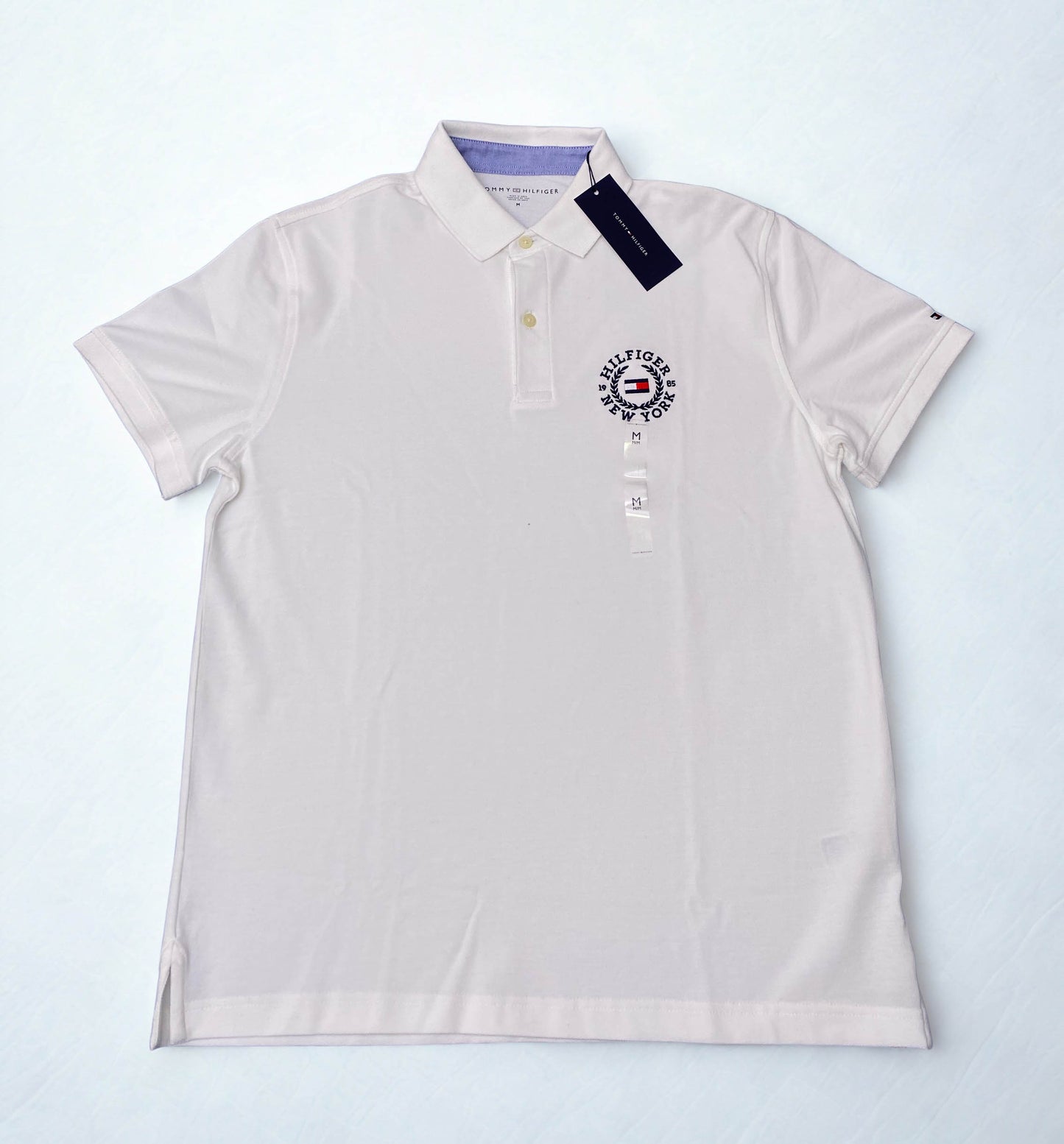 Tommy Hilfiger Mens Cotton ss Polo Shirt NY 1985 Embroidered Logo White Medium