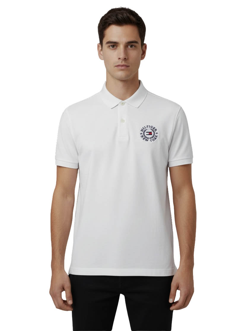 Tommy Hilfiger Mens Cotton ss Polo Shirt NY 1985 Embroidered Logo White Medium