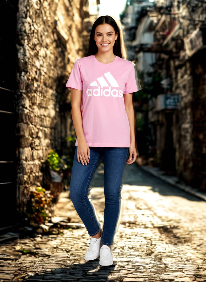 Adidas T-Shirt  Pink Big Logo Tee Short Sleeve Athletic Casual