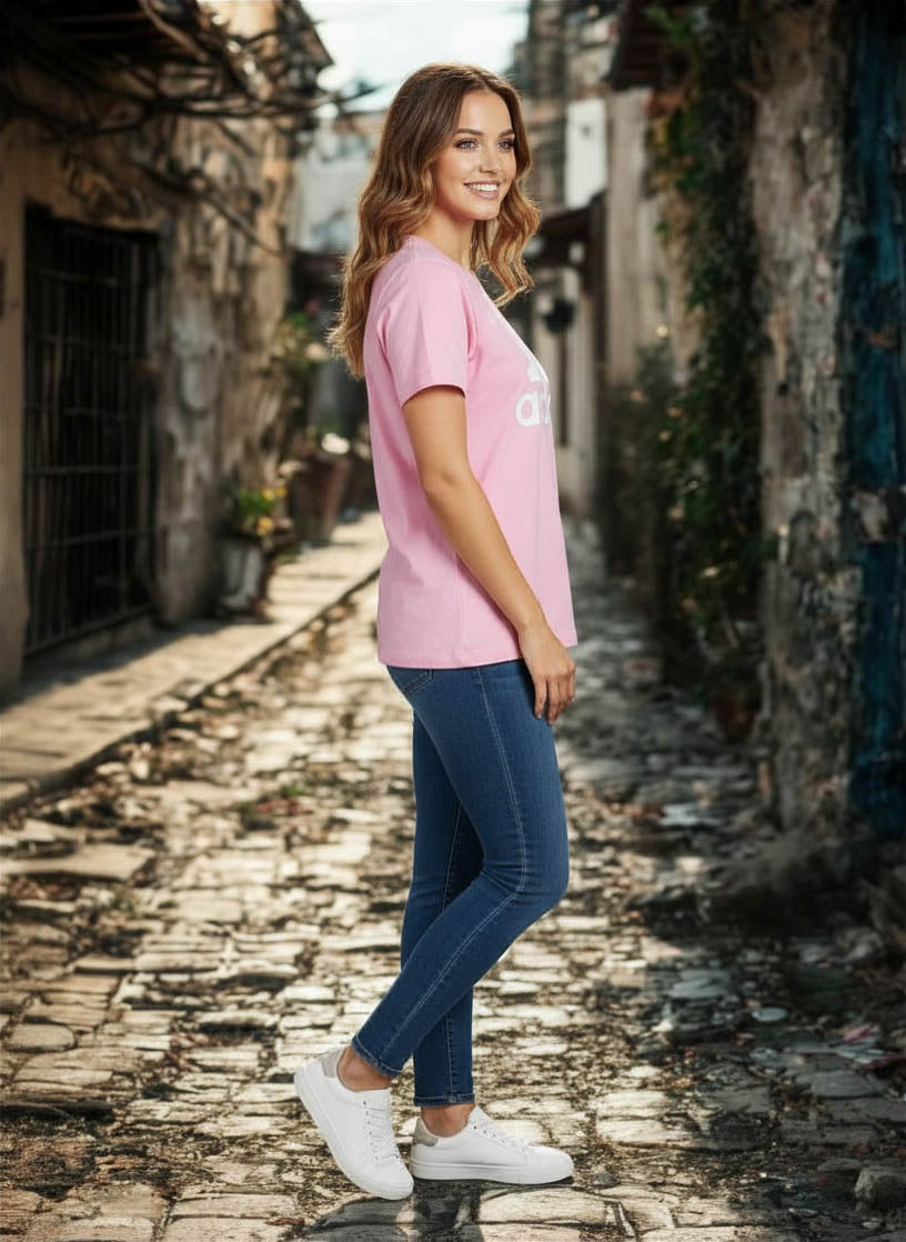 Adidas T-Shirt  Pink Big Logo Tee Short Sleeve Athletic Casual