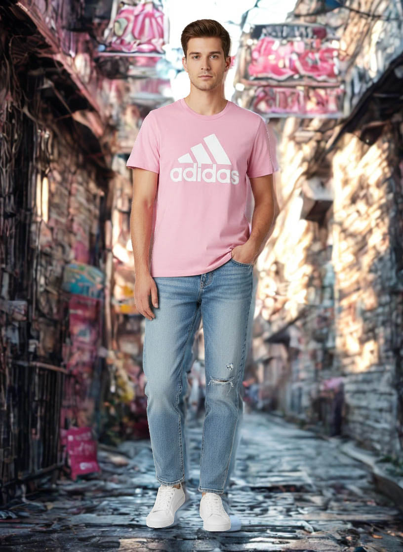 Adidas T-Shirt  Pink Big Logo Tee Short Sleeve Athletic Casual
