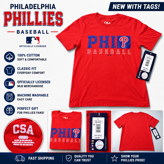 MLB Philadelphia Phillies Baseball Graphic T Shirt Red Men's Small New Tags