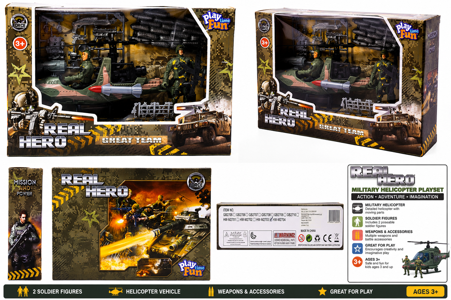Real Hero Military Helicopter Playset Soldier Figures Weapons Accessories 3+ New