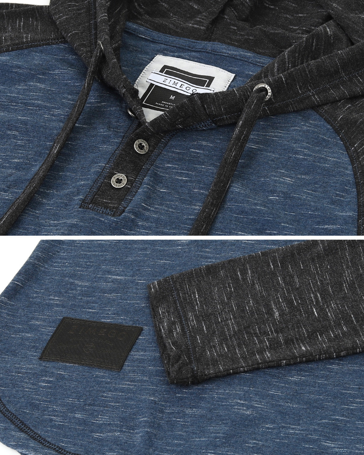 ZIMEGO Mens Long Sleeve Lightweight Hooded Henley – Color Block Pullover Hoodie  for Casual Gym Workout Travel