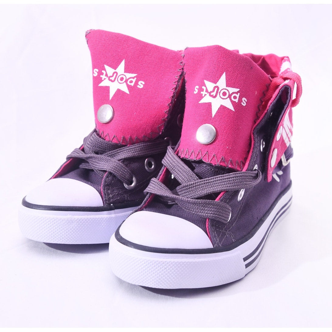 SPOCS Kids High Top Sneakers Size 8 Grey Fuchsia Pink Lace Up Shoes w/ Box